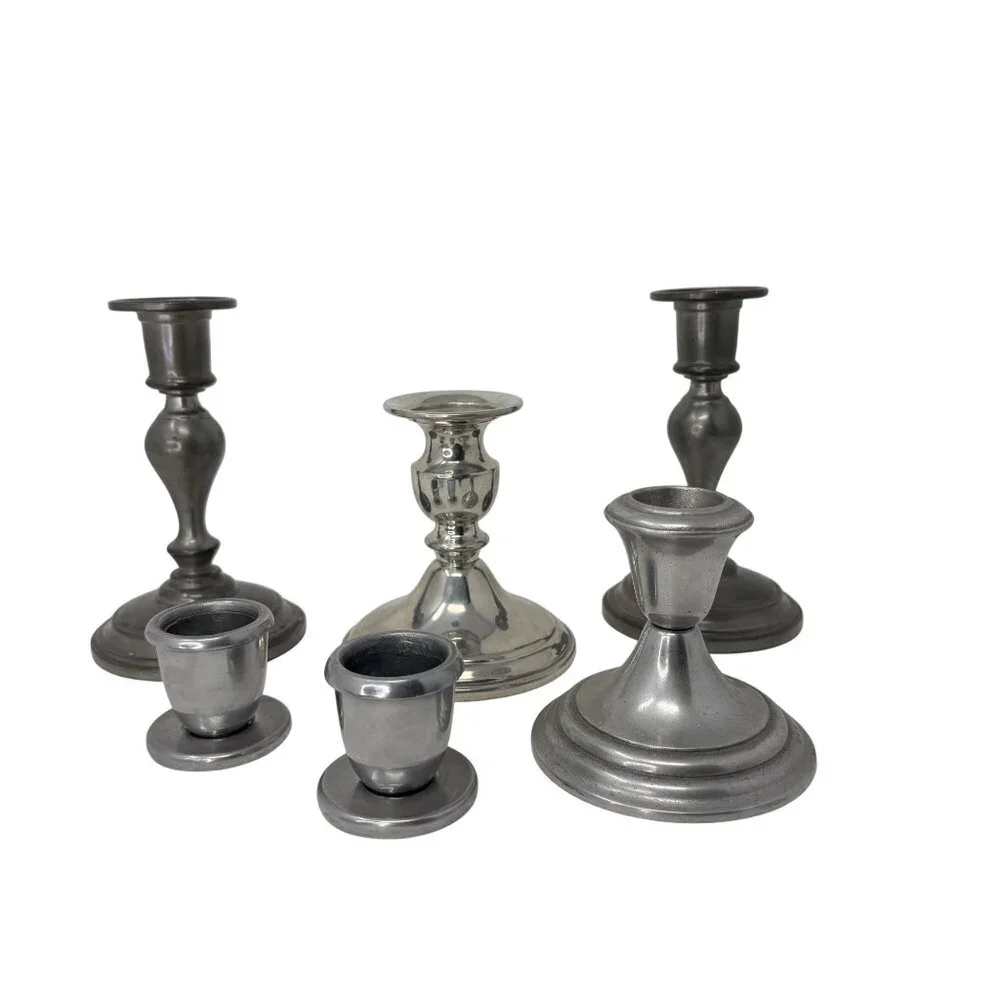 Set 6 Mismatched Vintage Pewter‎ Candlesticks Silver Vintage Candle Holders